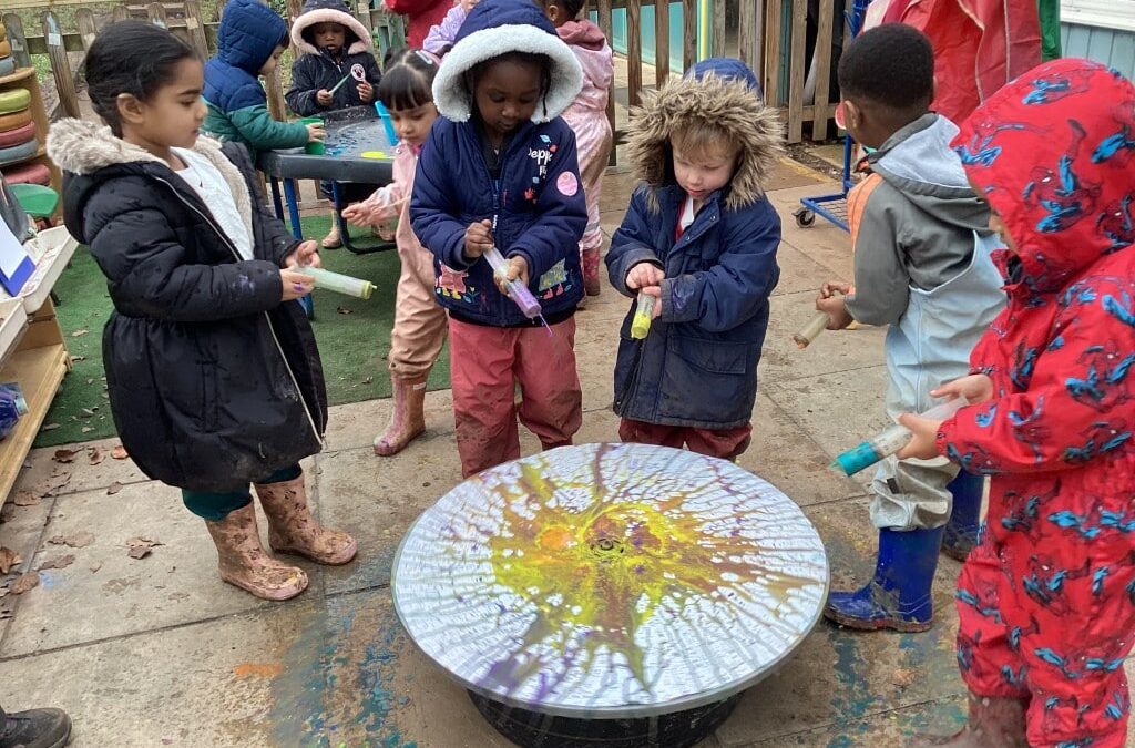 Colourful Spinning Paint Fun at Little Hayes Nursery School